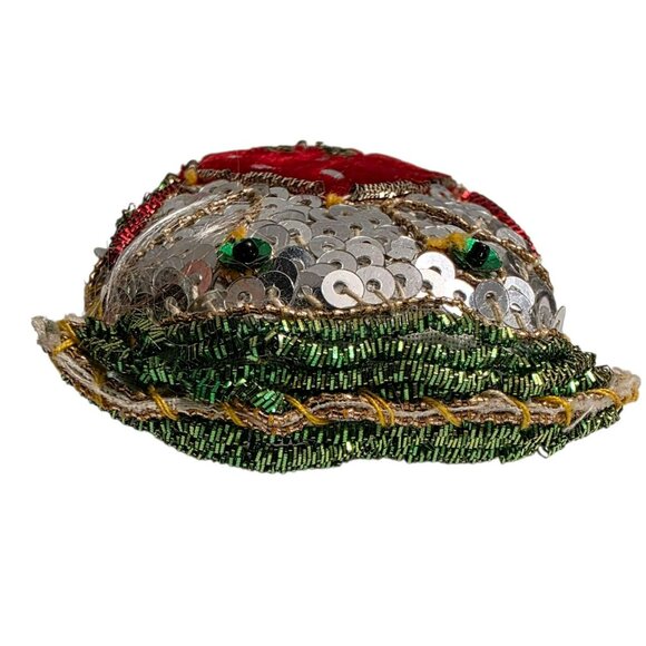 Vintage Beaded Sequin Doll Ornament Red Velvet Silver Christmas Matryoshka Girl - Picture 4 of 7